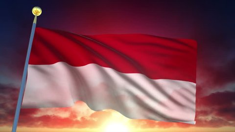 Indonesia Flag at Sunset.