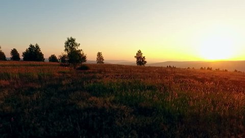 Poland, Bieszczady mountains, sunset, drone shot