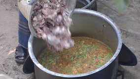 Food and Drink Time Lapse Video Footage: Tastily Indian Mutton Biryani Cooking On Wooden Stove