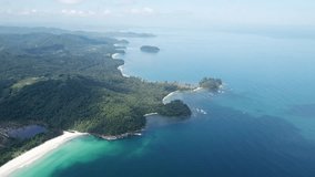 Aerial footage coast and sea in Borneo, Malaysia