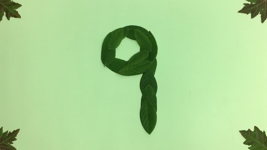 Number 9 made of green leaves.