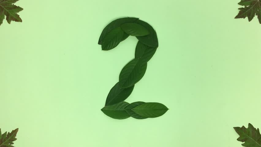 Number 2 made of green leaves.