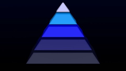 Hierarchy of needs as pyramid. Pyramid turn around on black and dark blue background. Luma matte. Loopable. 3D rendering.
