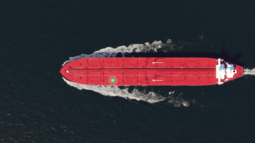 Oil tanker floating in the ocean, top view | Shutterstock HD Video #1012144829
