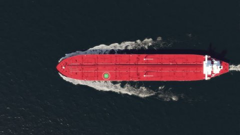 oil tanker floating in the ocean, top view