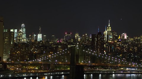 Night Manhattan in New York, Financial District, Brooklyn Bridge / Cinematic Aerial shot on Inspire 2 / New York, US 05/29/2018