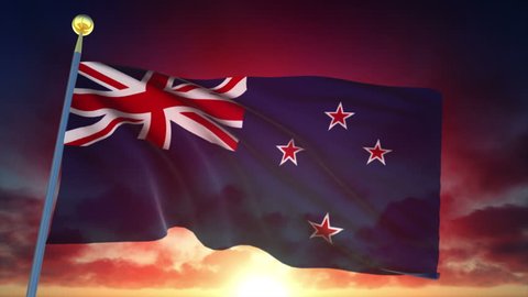 New Zealand Flag at Sunset - 25 fps - Loop Animation
