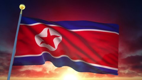 North Korea Flag at Sunset - 25 fps - Loop Animation