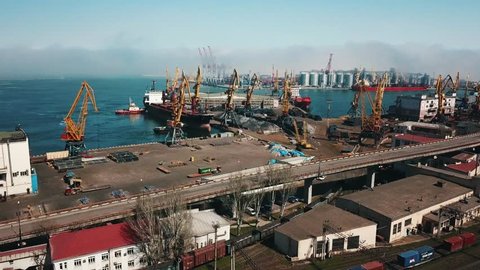 aerial photography of a cargo terminal in the port in Odessa