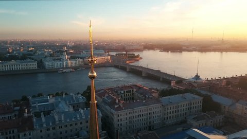 Admiralty steeple ship-weathercock
beautiful aerial shot during sunset in Saint Petersburg.