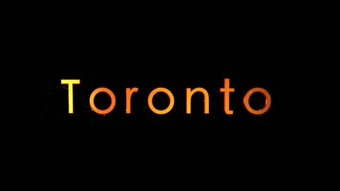 “Toronto” Text Animation. Reflective letters track inward with particles. Tourist Destination Title 