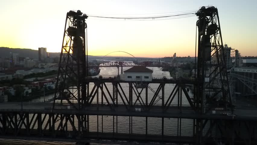 Portland Oregon Steel Bridge Aerial Footage 