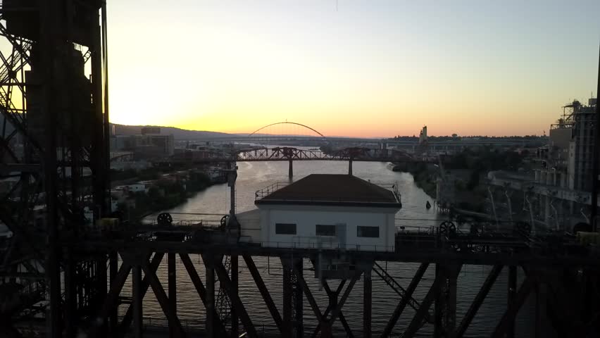 Portland Oregon Steel Bridge Aerial Footage 