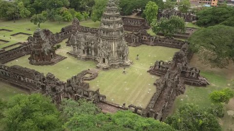 Phimai largest Khmer thai temples of Thailand Prasat Hin Historical Park. 4k drone shot in Nakhon Ratchasima province