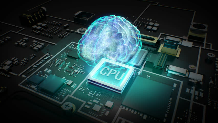 Hologram Brain On Cpu Chip, Stockvideoklipp (helt royaltyfria 