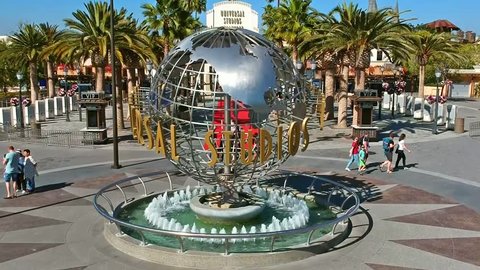 LOS ANGELES, CALIFORNIA, UNITED STATES - 04 28 2018: AERIAL VIEW OF UNIVERSAL STUDIOS IN HOLLYWOOD, LOS ANGELES, USA. DRONE SHOT.