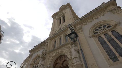 Monaco, Monaco - October, 2016: Low angle view of Saint-Charles Church's facade (\xCC\xE4glise Saint-Charles) in Monaco.