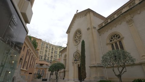 Monaco, Monaco - October, 2016: The entrance of Saint-Charles Church (\xCC\xE4glise Saint-Charles) in Monaco.