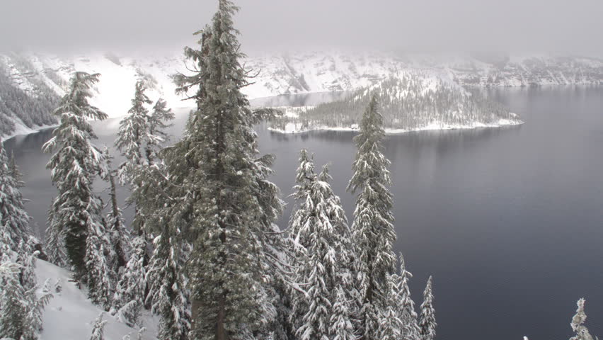 Crater Lake in Oregon on a cold winter day.