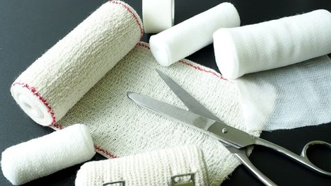 Medical bandages with scissors. Medical equipment.