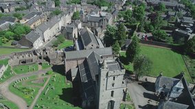 Aerial footage of Stirling and Church of the Holy Rude.