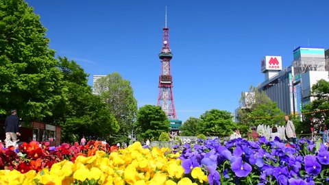 Sapporo city hokkaido,Japan May 20 2018 : Scenery of Odori Park in the summer. It is a famous park in the center of Sapporo, many citizens and tourists visit and various events are held.
