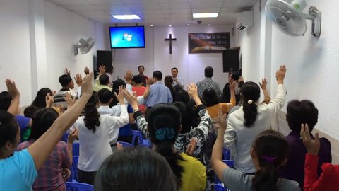 VUNG TAU, VIETNAM - MARCH 2016: Unidentified people worship at a local Christian church. 