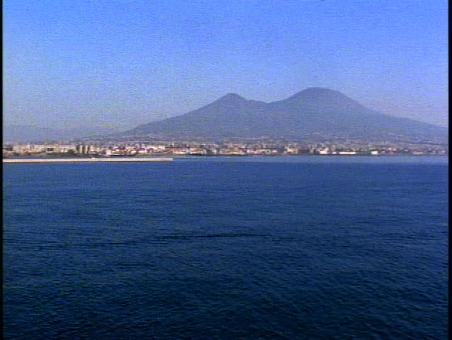 ITALY, 1999, Naples, POV, moving away, Vesuvius in background distant, outline horizon