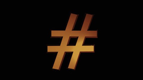 Rotating Golden "Pound" or "Hashtag" symbol. Animated icon with alpha channel.