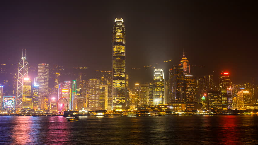 Hong kong night cityscape timelapse. 4k Resolution.