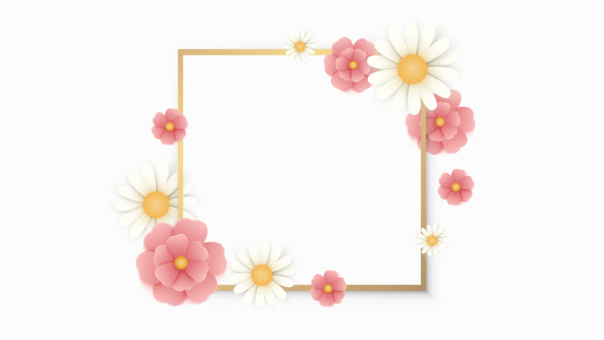 Animated Gold Frame with Flowers. Stock Footage Video (100% Royalty