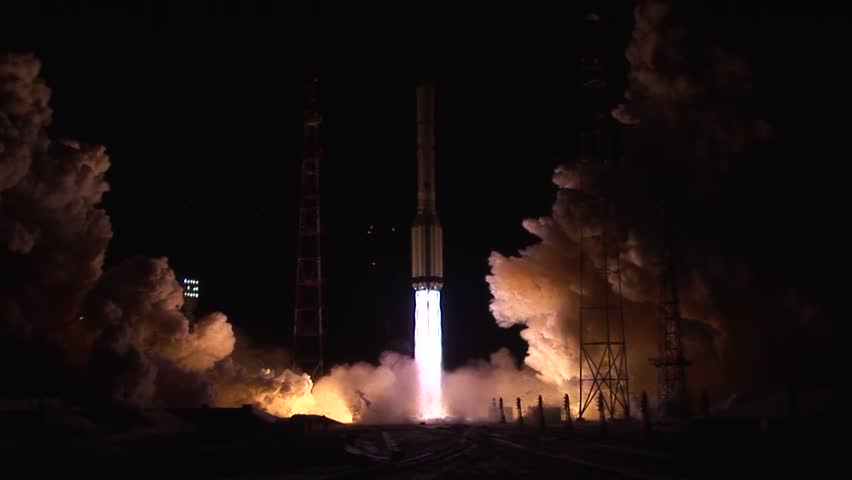 Proton rocket launch at night. Shot 2. Royalty-Free Stock Footage #1012256501