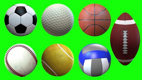 sport balls on green screen spin rotation