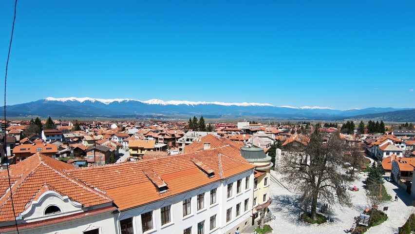 Panoramic aerial view of Bansko town, Bulgaria a famous ski centar and world ski cup winter resort
