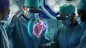 Surgeons Perform Heart Surgery Using Augmented Reality Technology. Difficult Heart Transplant Operation Using 3D Animation and Gestures. Interactive Animation Shows Vital Signs. Futuristic Hospital. - Powered by Shutterstock - Get 15% off with code: PIKWIZARD15