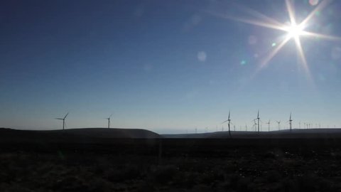 Renewable energy wind farm turbines in Central Washington