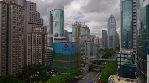 SHENZHEN, CHINA - SEPTEMBER 15 2017: cityscape day time traffic street rooftop panorama 4k circa september 15 2017 shenzhen, china.