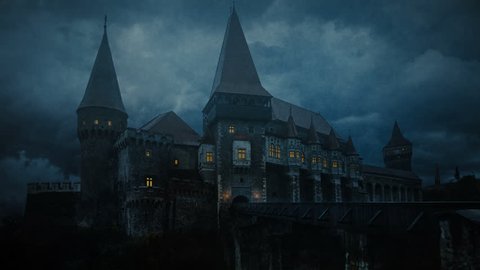 Transylvanian Castle in a stormy night Stock Video