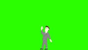 a man in a business suit holding a dollar sign.animated video