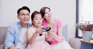 family play video game happily at home