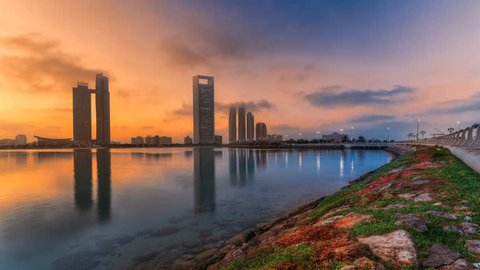 Abu Dhabi cityscape and skyline at a warm sunrise, Abudhabi, UAE