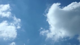 Rolling clouds time lapse, blue clean sky in horizon, fast motion panoramic cloudscape summer day.