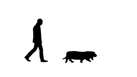 Man walking with dog (basset hound), animation