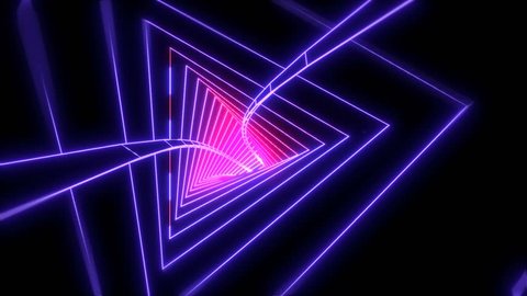 Neon low poly grid triangle tunnel animation. Seamless retro futuristic background. Stockvideo