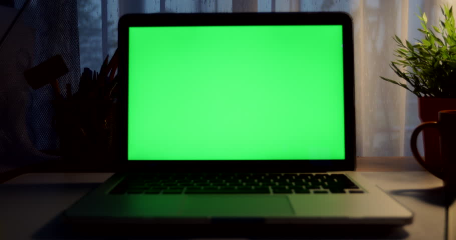 Laptop with Green Screen. Dark Stock Footage Video (100% Royalty-free ...