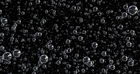 3d animation of bubbles moving and floating on a black background
