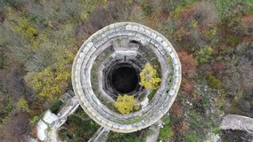 Top view on the ruined tower of the Chervonohorod Castle. Ukraine