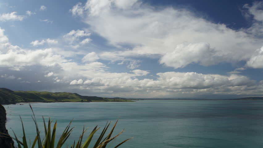 Timelapse of approaching storm at Nugget Point South Island New Zealand with heavy rain and dark clouds