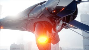 Sci fi ship over futuristic fog city. Aerial view. Concept of future. Realistic 4K animation. - Powered by Shutterstock - Get 15% off with code: PIKWIZARD15