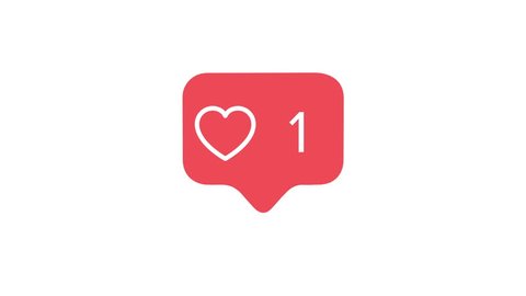 4K social media red heart counter, shows likes over time on a white background with alpha matte